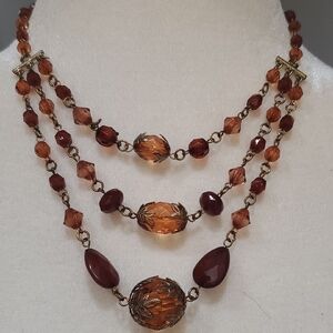 Vintage Amber and Burgundy Beaded Necklace Sold As Is No Returns